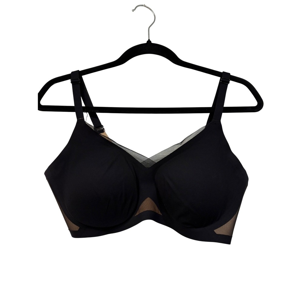 Honeylove Crossover Bra Size Large Black Wireless Mesh Support Padded Adjustable